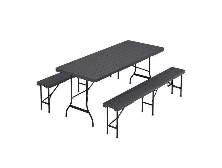 Campingtisch Garnitur klappbar 180 cm Holzoptik schwarz