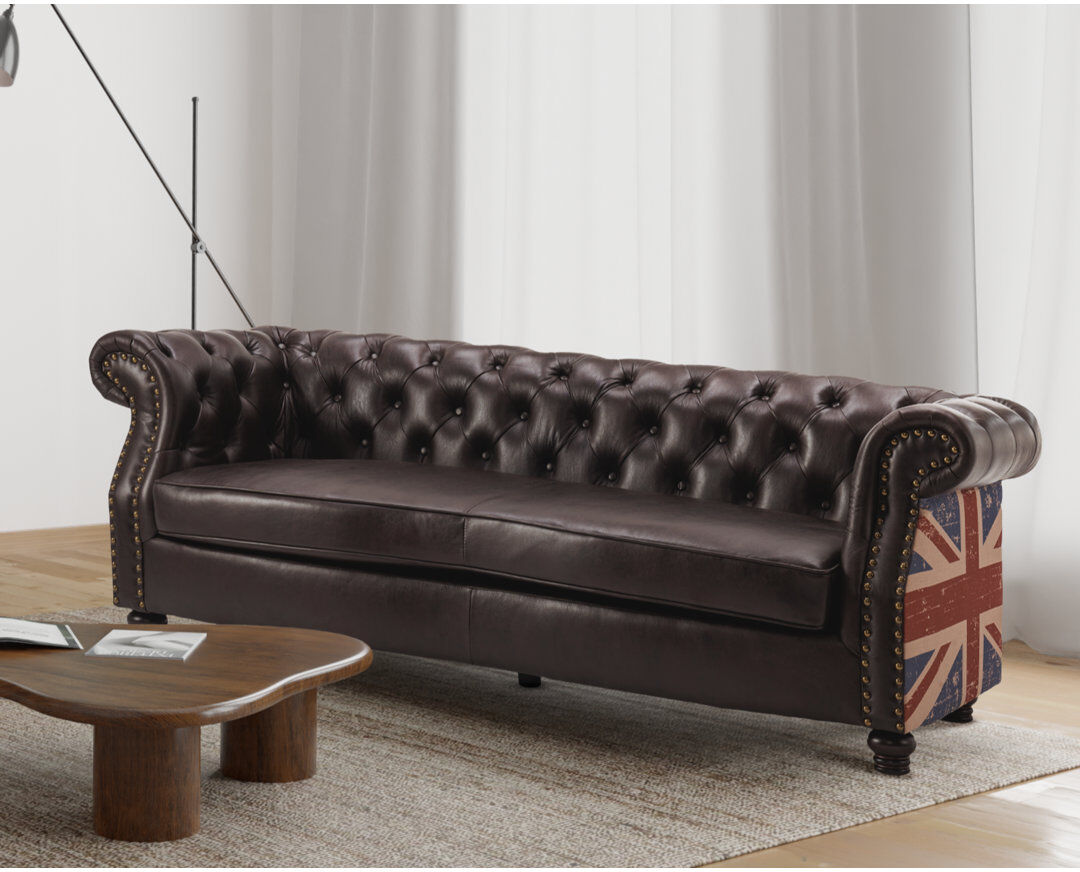 Borough Wharf Abdalrahman Faux Leather Sofa Brown 3