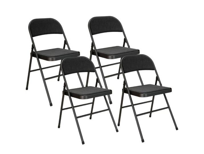 Lot de 4 chaises pliantes rembourrées effet lin noires sans montage