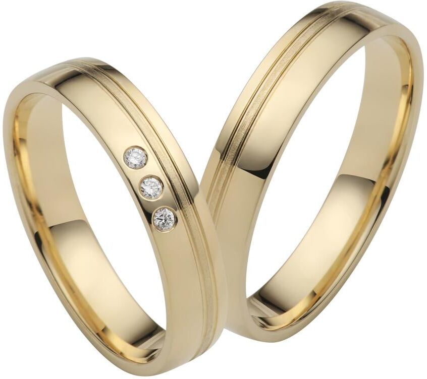 Trauring FIRETTI "Schmuck Geschenk Gold 750 Hochzeit Ehering "LIEBE" Gr. 50, gold (gelbgoldfarben), Fingerringe, Damen, 50, ohne Brillanten, Gelbgold 375, 4mm, Trauring, Made in Germany, wahlweise mit oder ohne Brillanten