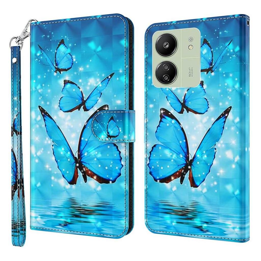 Cover-Discount Xiaomi Poco C65 / Redmi 13C - Etui Glitzer Schmetterling blau (Xiaomi Poco C65, Xiaomi Redmi 13C) (660171399H)