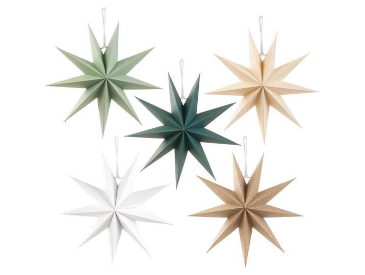Papiersterne 5er Set 30 cm mit 9 Zacken, Mehrfarbig, Papier, 30 cm, Dekoration, Weihnachtsdekoration, Winterdeko