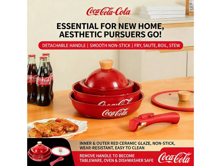 Ensemble de 3 casseroles avec couvercles Coca Cola, revêtement céramique antiadhésif, cuisine, cuisson, casserole, four, pour cuisinières et induction