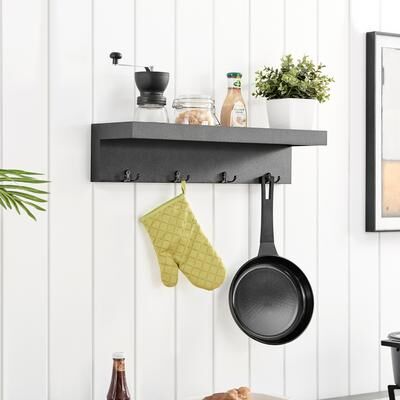 Danya B. Entryway Wall Coat Rack with Decorative Ledge Shelf and Hooks