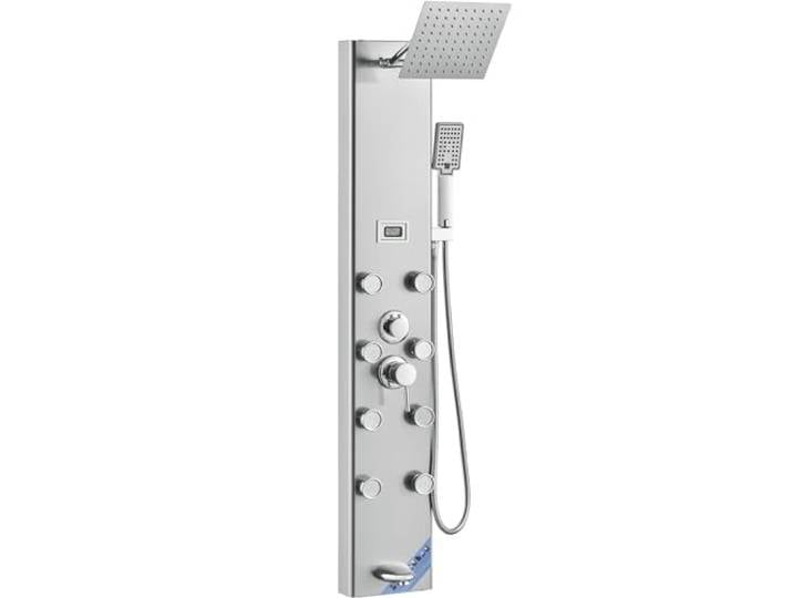 VEVOR Système de Panneau de Douche avec 5 Modes\, Tour de Panneau de Douche Affichage Numérique\, 8 Jets de Massage\, Bec de Baignoire et Pomme de Douche à Main 3 Réglages avec Tuyau\, Ensemble de Douche