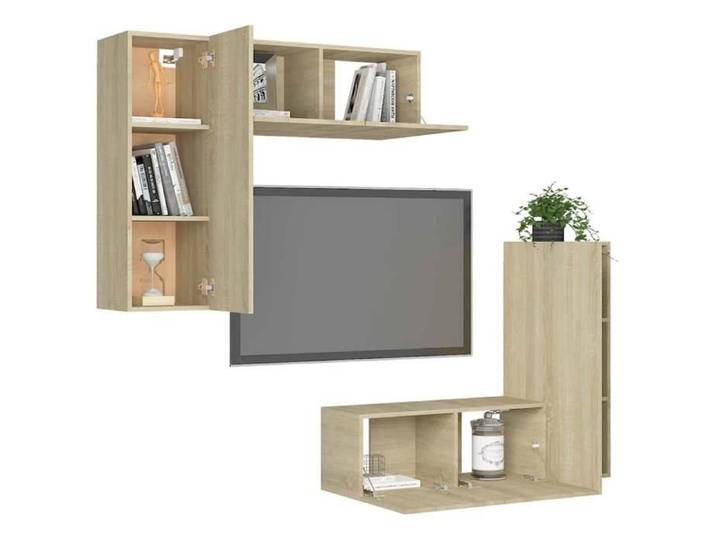 Black Month Ensemble de meubles TV 4 pcs Chêne Sonoma en bois d'ingénierie - Table TV et entretien facile glc22k