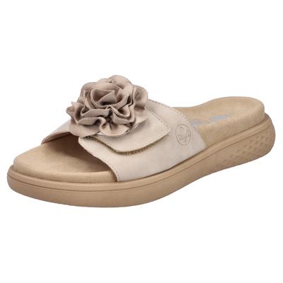 Pantolette RIEKER, Damen, Gr. 36, Textil, beige (hellbeige), Nubuklederimitat, Textil, unifarben, Schuhe Pantolette, Sommerschuh, Hausschuh, Strandschuh mit bequemem Fußbett