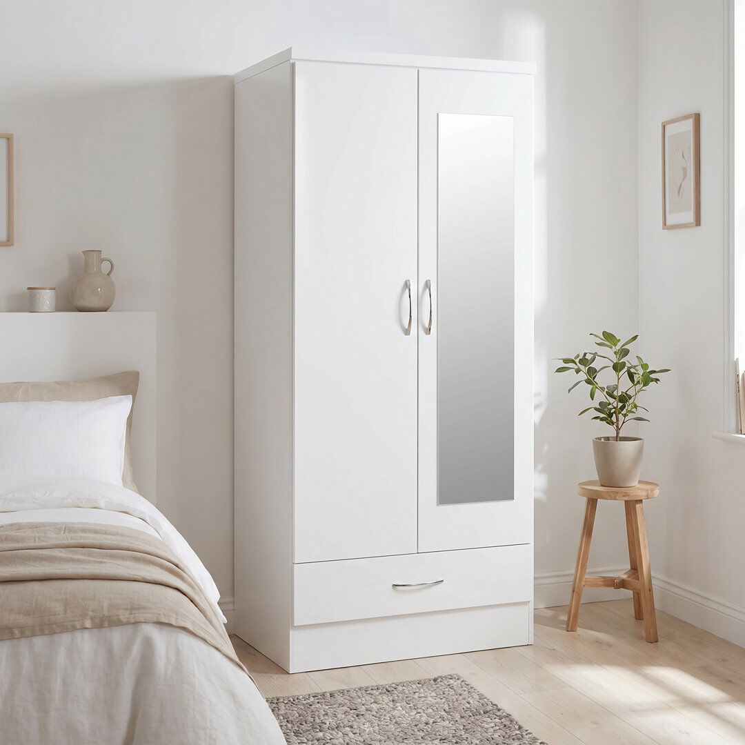 Zipcode Design Cascio 2 Door Wardrobe White Gloss 182.5cm H X 78cm W X 52cm D