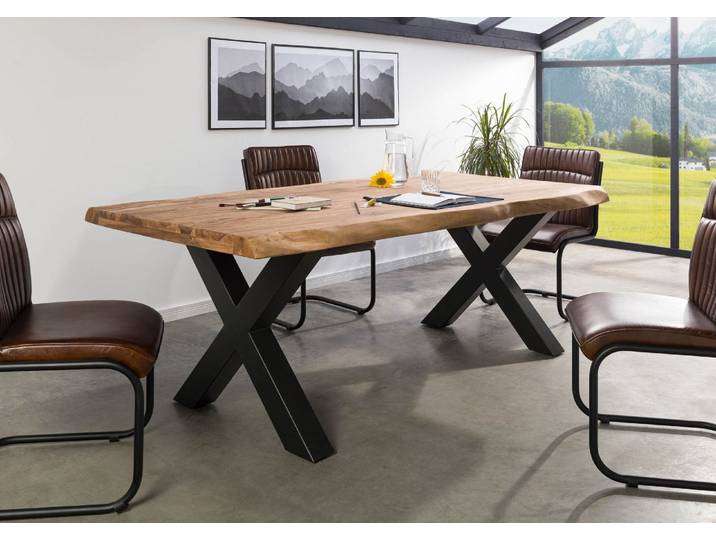 Baumtisch Sheesham 180x90x77 natur gebeizt / X-Beine anthrazit matt FREEFORM 5