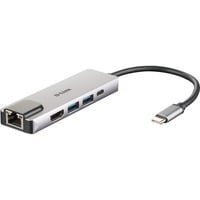 DUB-M520 USB-C Hub mit Ethernet und Powerdelivery, USB-Hub silber