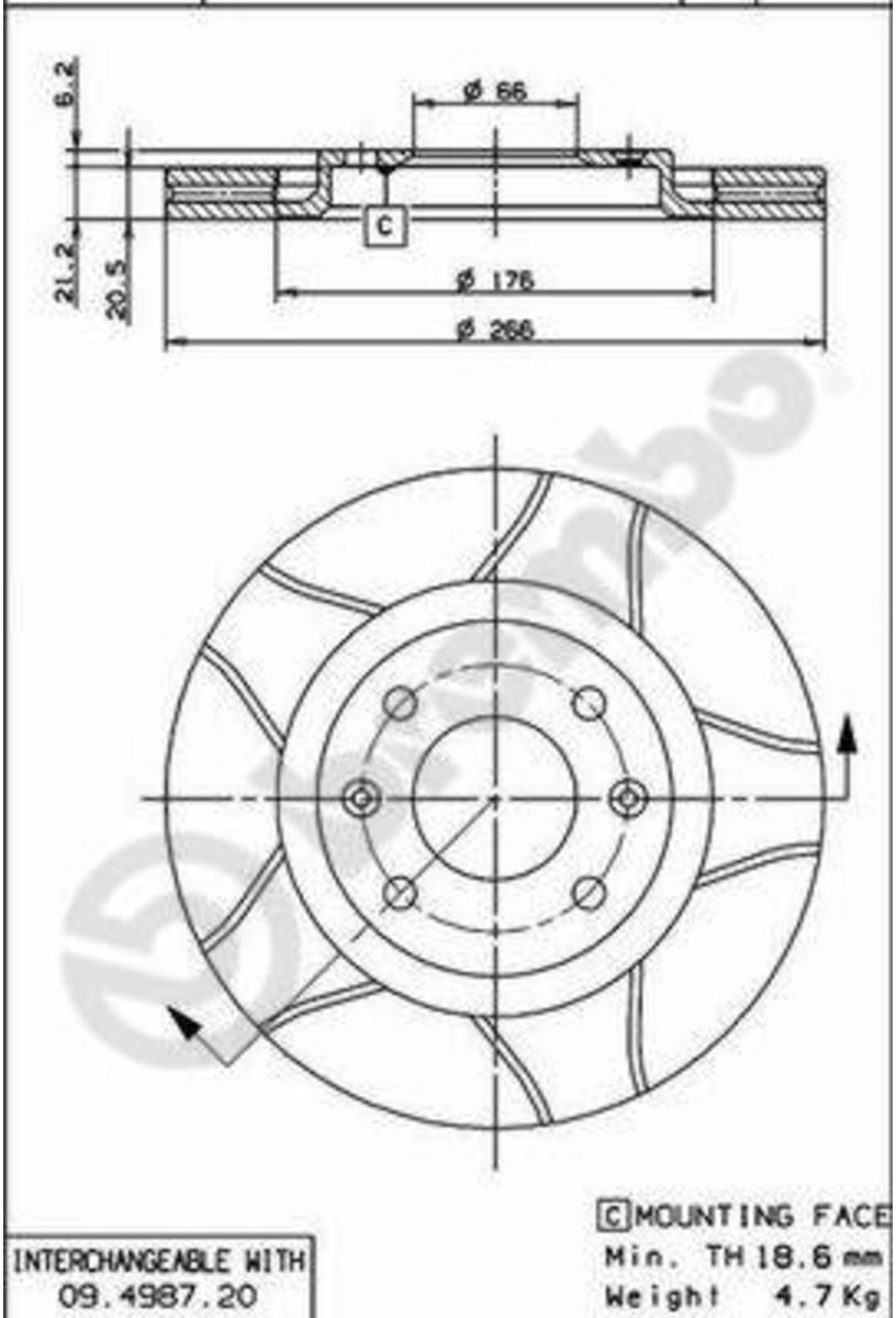 Bremsscheibe BREMBO 09.4987.76, vorne, geschlitzt, belüftet, 1 Stück