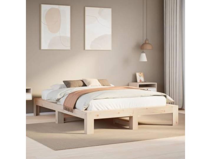 RJPLMFV Bettgestell ohne Matratze, 140 x 190 cm, massives Kiefernholz Lattenrost inklusive, stabile Beine, optimale Unterstützung, rustikaler Stil, Schlafzimmer