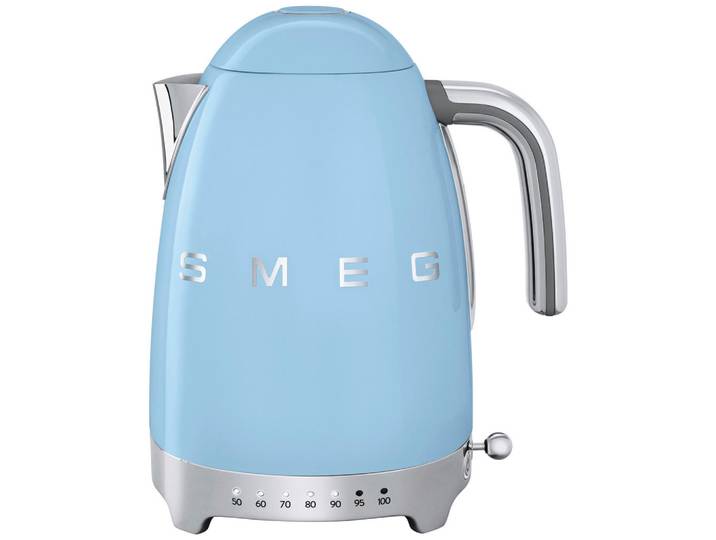 Smeg Wasserkocher 50´s Style, Pastellblau, Metall, 1,7 L, 22.30x28x17.10 cm, automatische Abschaltung, manuelle Trockengehschutz, Überhitzungsschutz, 360°-Sockel, Anti-Rutsch-Füße, ergonomischer Griff, flaches Heizelement, abgedecktes weit aufklappbarer Deckel, herausnehmbarer Filter, Signalton, Temperaturstufen individuell einstellbar, Warmhaltefunktion, Beleuchtung, variable Temperaturauswahl, Küchengeräte, Wasserkocher
