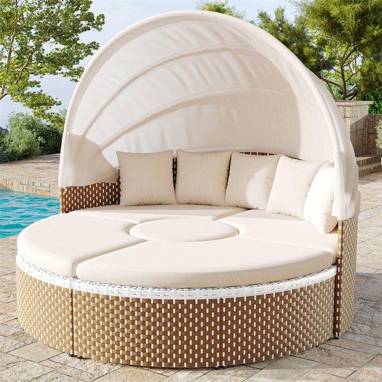 Sonnenschirm Set aus Rattan, ausziehbar, 4 Sitzplätze