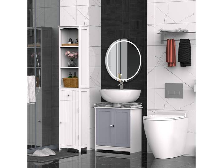 kleankin Meuble SDB Sous-Lavabo Gris Blanc MDF
