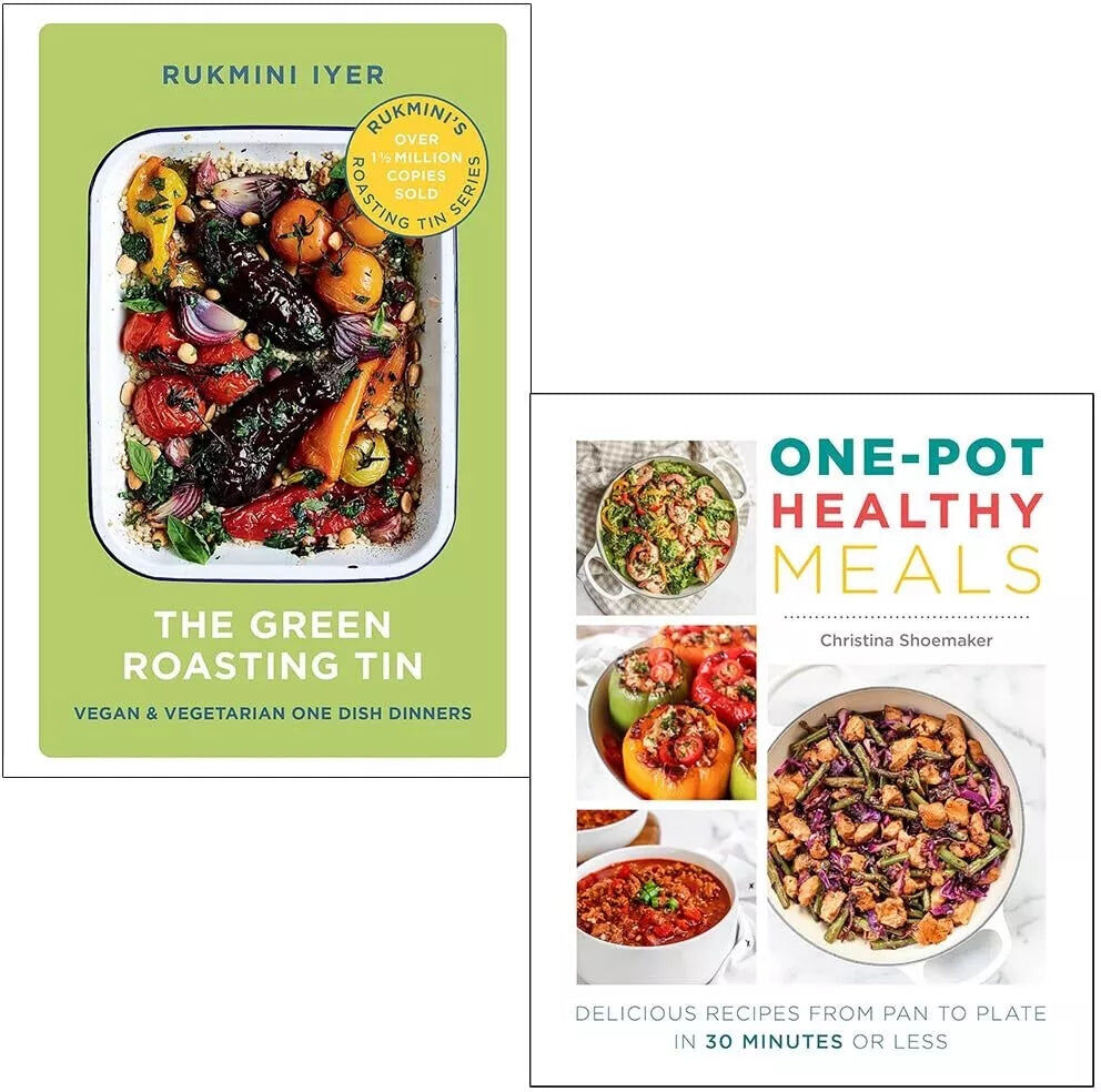 Various Publishers Green Roasting Tin & One Pot Healthy Meals 2 Book Cookery Set - Rukmini Iyer & Christina Shoemaker - Mixed Format - Healthy Plant-Forward One-Pot