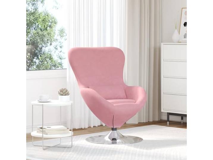 HEFZGDB Ei-Stuhl Rosa Samt Sessel mit Schwenkfunktion und Metallbasis für Wohnzimmer und Schlafzimmer, gepolsterte Armlehnen und weiche Schaumstofffüllung für Komfort, modernes