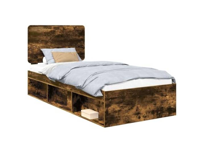 HMDNGOUT Bettrahmen Geräucherte Eiche 90x190 cm Massives Kiefernholz Bettgestell mit Kopfteil und Lattenrost