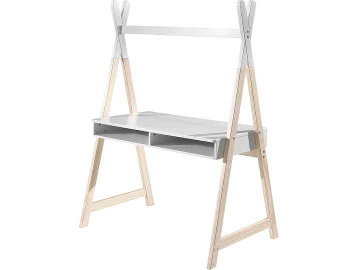 Schreibtisch VIPACK Kiddy , weiß (weiß, natur, weiß), B:116cm H:159,6cm T:74,8cm, Tische, Schreibtisch, Ausgefallene Tipi Optik für den Schreibtisch, mit großer Arbeitsfläche