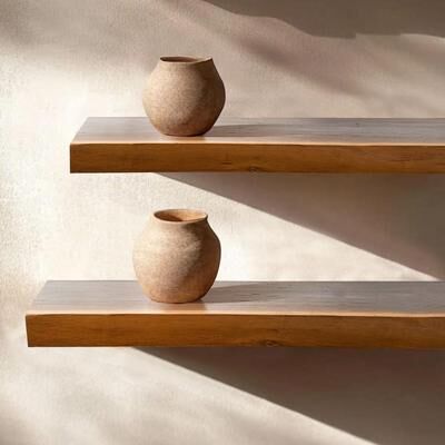 Greenage "1 Piece Rustic Live Edge Teak Wood Wall Shelf - 24""X12""X2"""