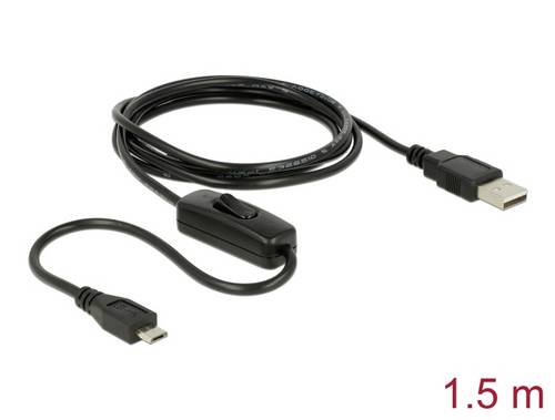 Delock USB-Kabel USB 2.0 USB-A Stecker, USB-Micro-B Stecker 1.50m Schwarz inkl. Ein/Aus-Schalter 84803