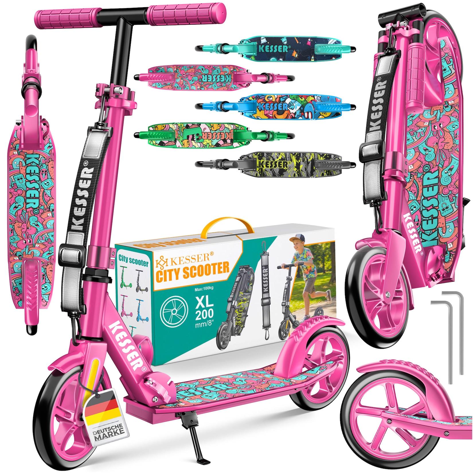 KESSER® Scooter Roller Kinderroller Cityroller Tretroller Kickroller klappbar höhenverstellbar, Kickscooter bis 100kg, Hinterradbremse, rutschfeste Trittfläche, bis 185cm Körpergröße, inkl. Tragegurt