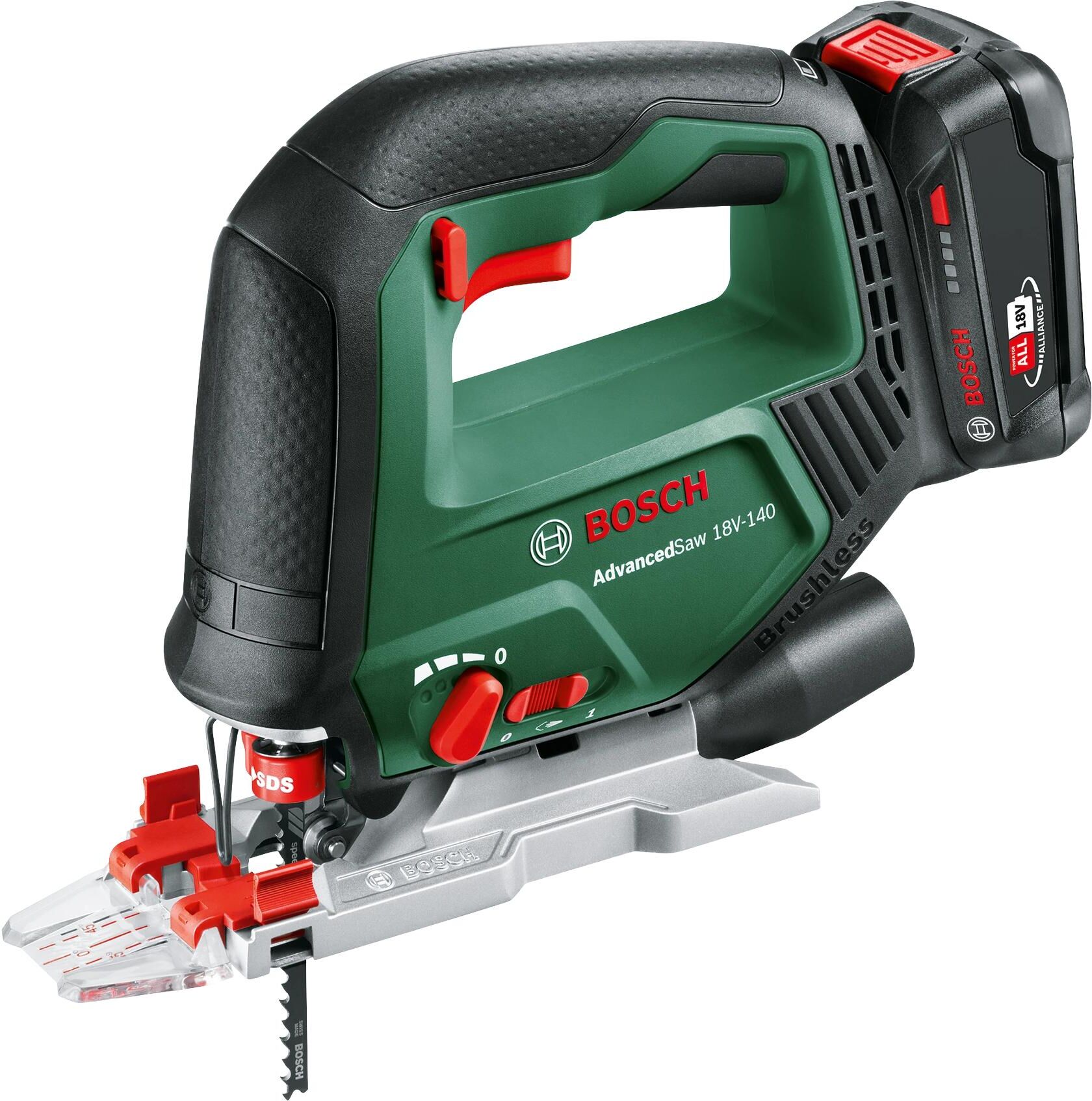 Akku-Stichsäge BOSCH "AdvancedSaw 18 V-140 Set 2.0 Ah", grün (bunt), B:7,8mm H:20,2mm L:21,5mm, Sägemaschinen, Akku-Stichsäge bunt Einheitsgröße
