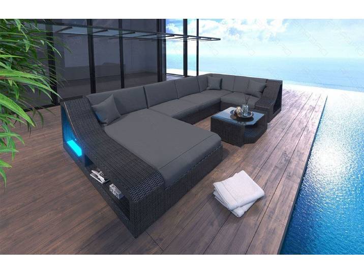 Wohnlandschaft Rattan Turino U-Form aus Stoff