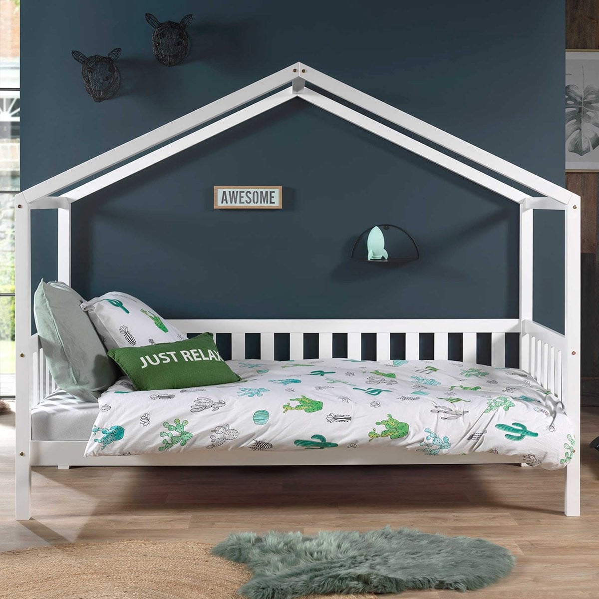 Vipack Kinderbed Dallas - Wit - Huisbed met Dak - Peuterbed - 90 x 200 cm