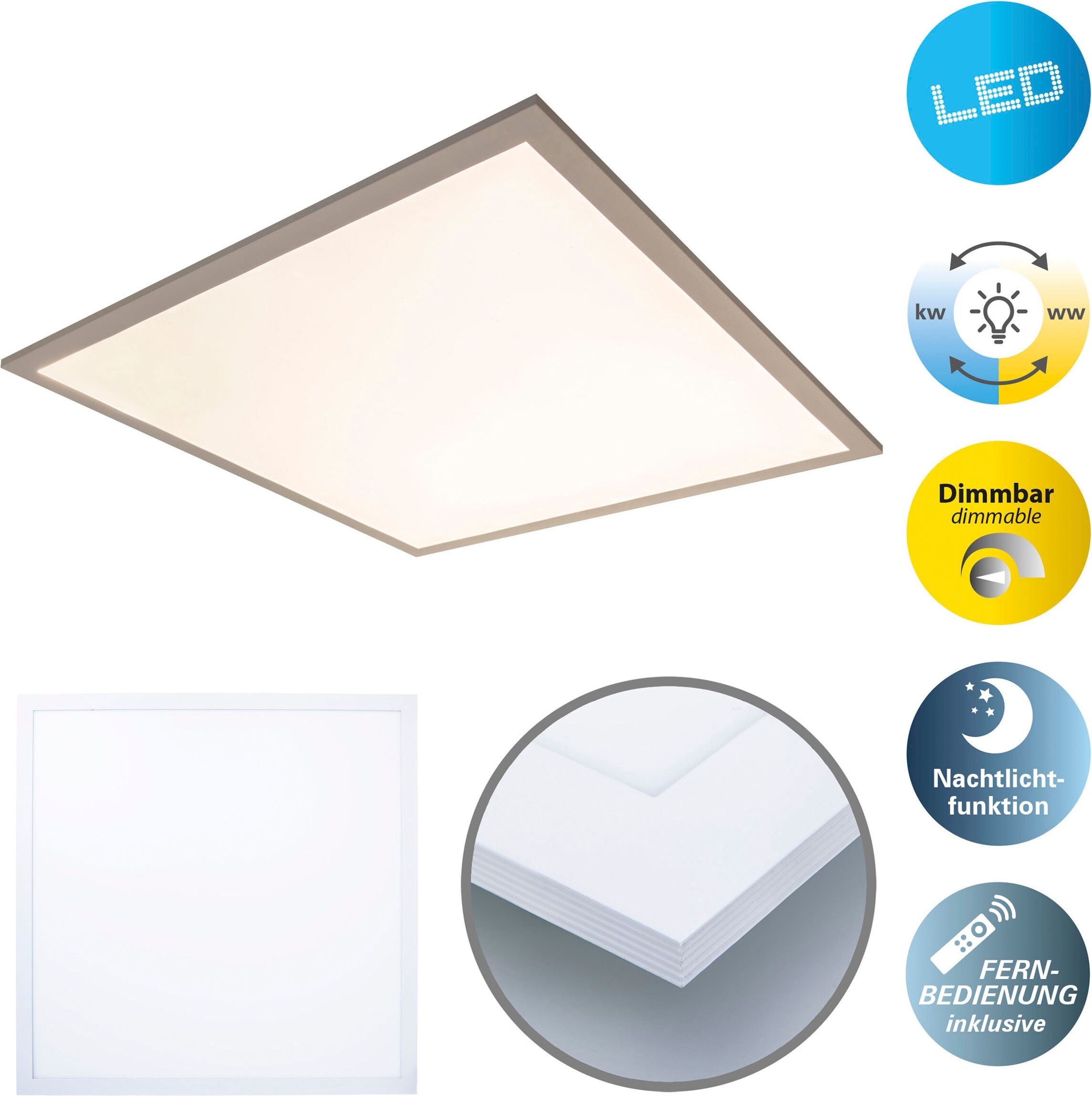 NÄVE LED Panel "Nico", weiß, 1, H: 6cm, 1 Stk., Leuchten, Deckenleuchte dimmbar, CCT, Nachtlichtfunktion, Lichtfarbe wechselbar, LED Panel