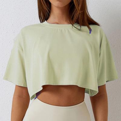 Inspired Living Womens Cotton Yoga Crop Top Loose Fit Workout Tee yellow l