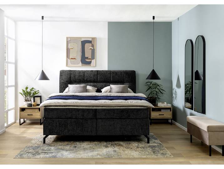 Boxspringbett Plumas 180 x 200cm Chenille Ova Schwarz H3