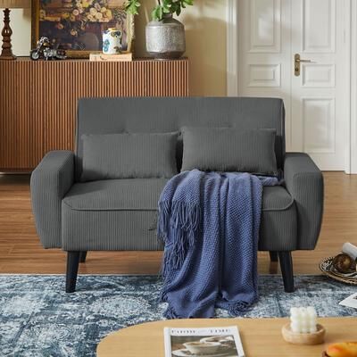 Jarenie "48.82"" Small Tufted Loveseat Sofa with 2 Pillows and Tapered Wood Legs"