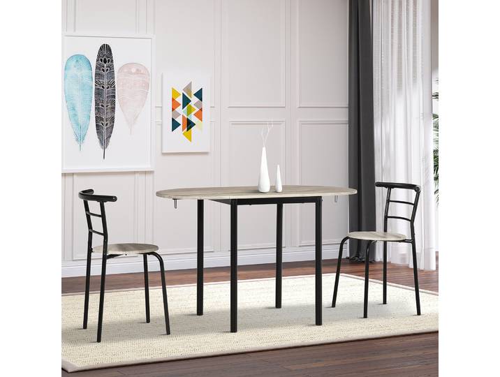 HOMCOM Table Ovale Extensible+2 Chaises Noir/Naturel