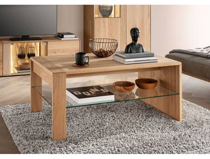 Couchtisch 110x70cm 'Kingston' Wildeiche massiv mit Glasplatte