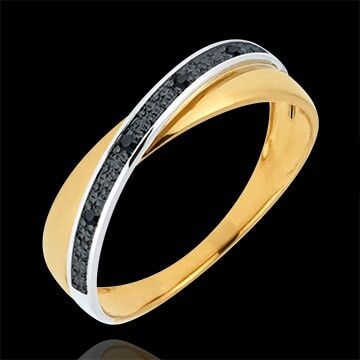 Edenly Trauring Saturnduett - Schwarze Diamanten und Gelbgold - 9 Karat