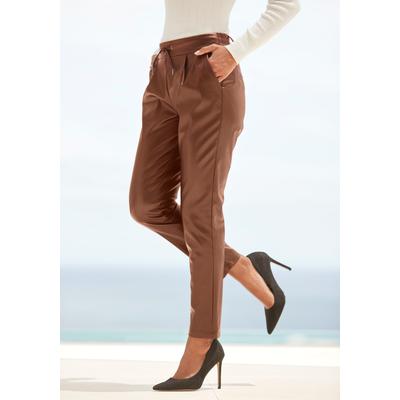 Schlupfhose LASCANA, Damen, Gr. 42, N-Gr, braun, Web, Obermaterial: 100% Polyester. Beschichtung: 100% Polyurethan, unifarben, figurumspielend knöchelfrei, Hosen Schlupfhose, aus Lederimitat, bequeme Stoffhose, elegant-chic