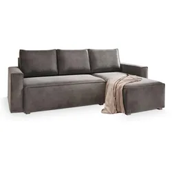 ECKSOFA SILES Grau Velours-Stoff mit Schlaffunktion