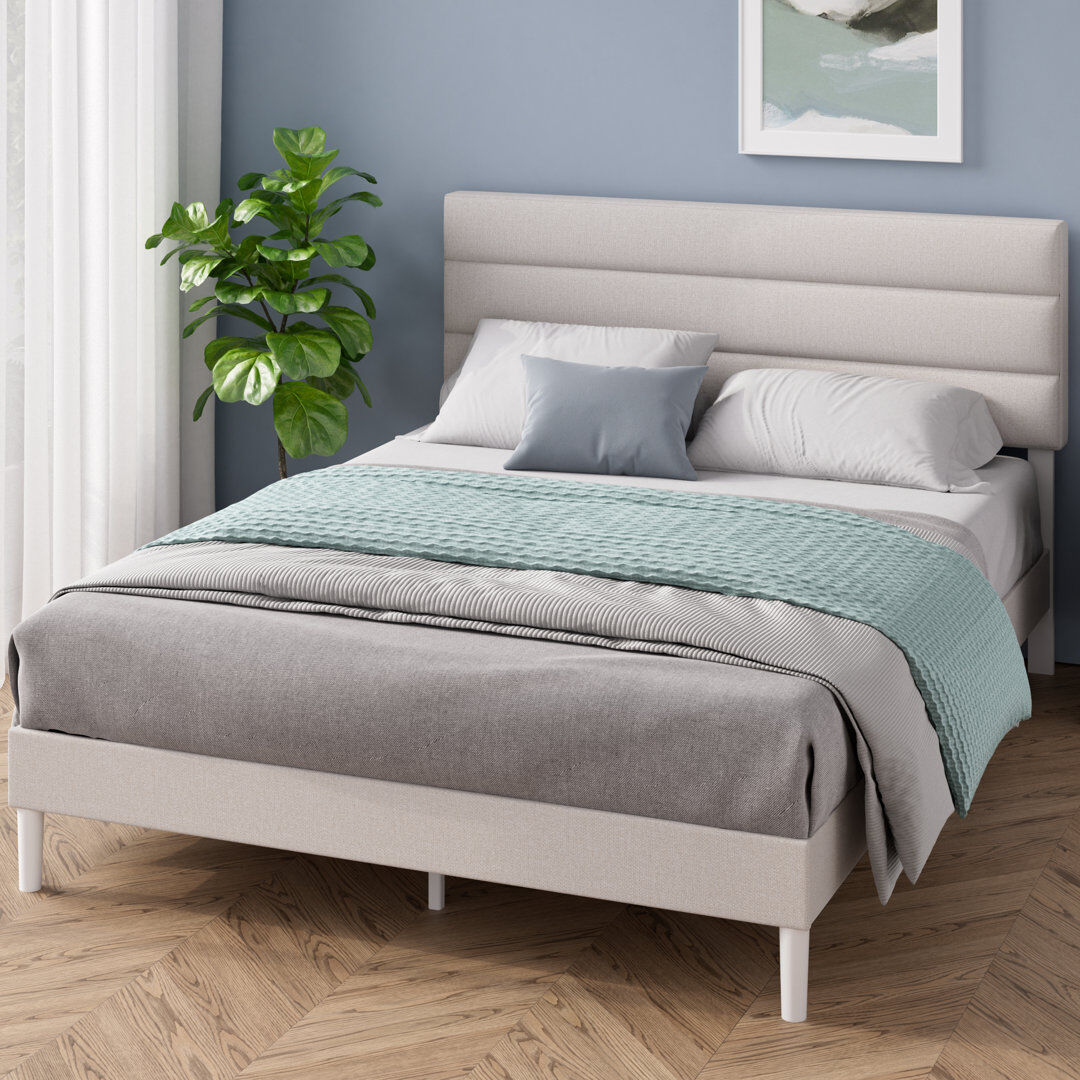 17 Stories Bellay Upholstered Bed Frame with Channel Tufted Headboard White Double (4'6)