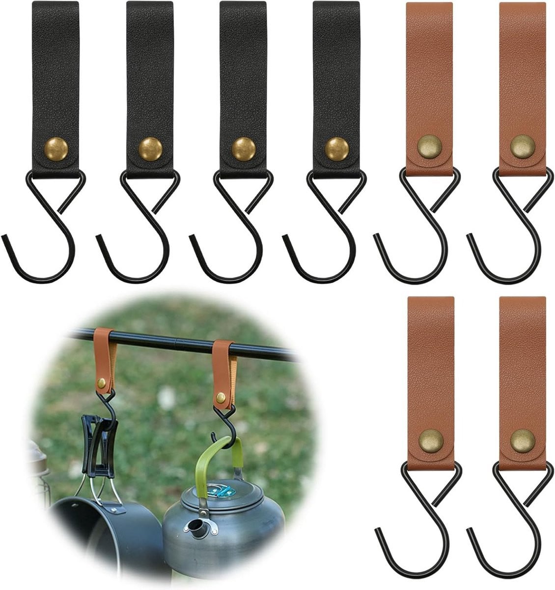 8x Multifunctionele S-Haken met PU Lus voor Garderobe, Keuken, Badkamer en Camping