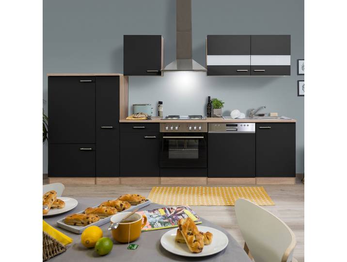 Bloc cuisine Merle sans appareils 310cm Noir/Noir/Imitation chêne brut de sciage
