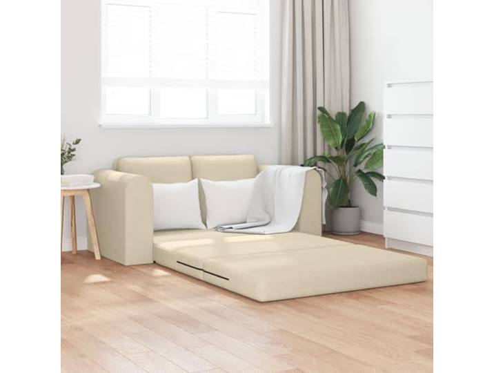 HEFZGDB Boden Schlafsofa 2-in-1 Creme 148x71x83 cm Stoff Loveseat Bett multifunktional Schlafmöbel komfortabel Gästebett Entspannung Sofa