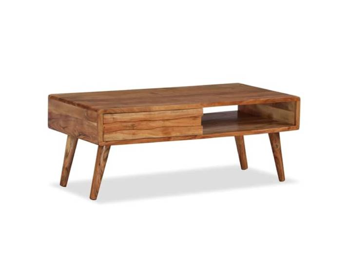 HEFZGDB Massivholz Couchtisch mit Schublade und Fach 100x50x40 cm Handgefertigter Akazienholz Beistelltisch Rustikaler Wohnzimmertisch