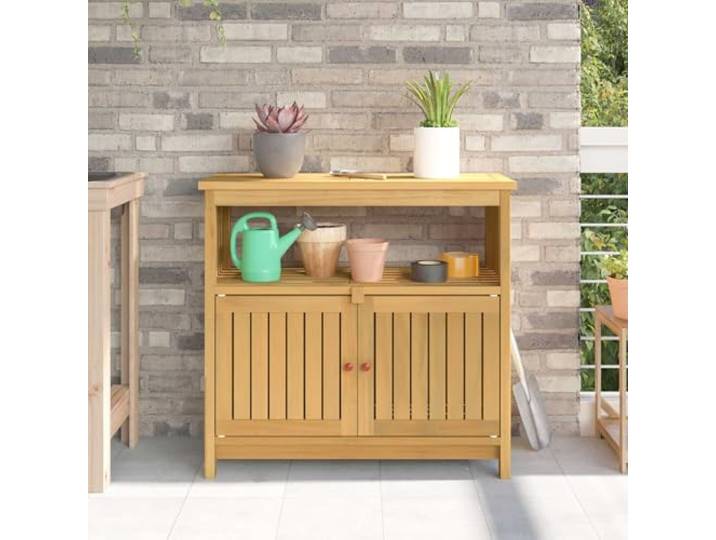 Konsolentisch Aus Massivem Akazienholz mit Regalen 80x35x75 cm für Garten Massives Akazienholz, wasserabweisend, vielseitig, einfache Montage, robust