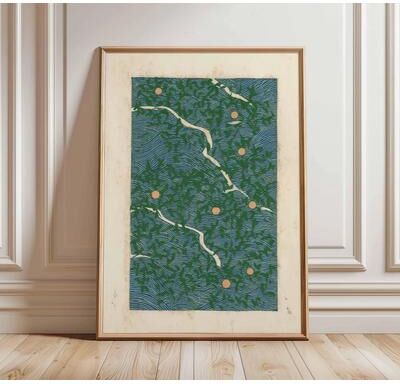 Uplift Picks Japanese Crane Ukiyoe Canvas Wall Art Red Sun Vintage Poster 12 40x60 Cm unframed