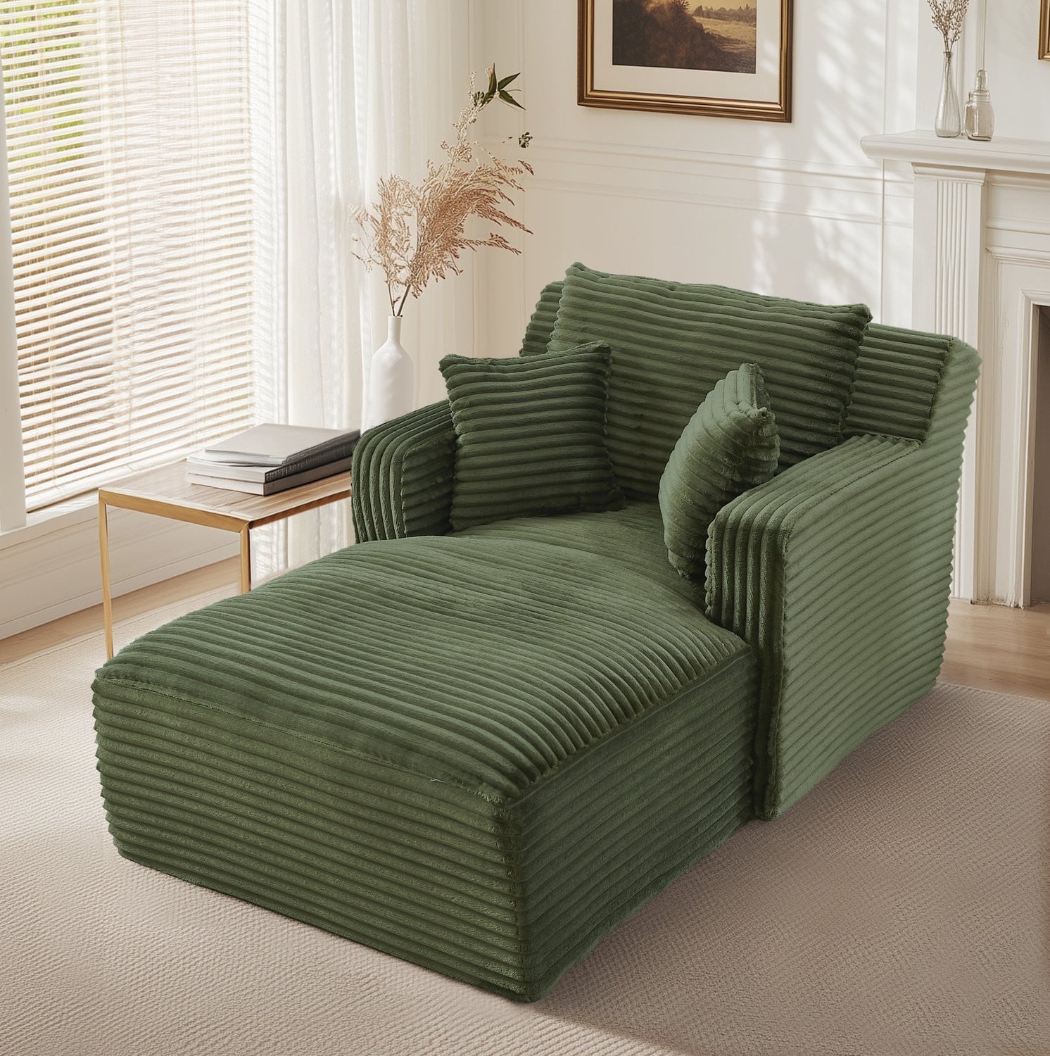CHICFURN Chaise longue met armleuningen en slaapfunctie - Groen