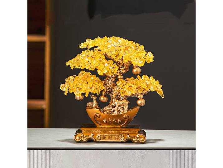 Ornement de bol au trésor d'arbre de richesse en cristal, décoration de bureau de prospérité Feng Shui, artisanat de décoration de maison porte-bonheur et cadeau créatif