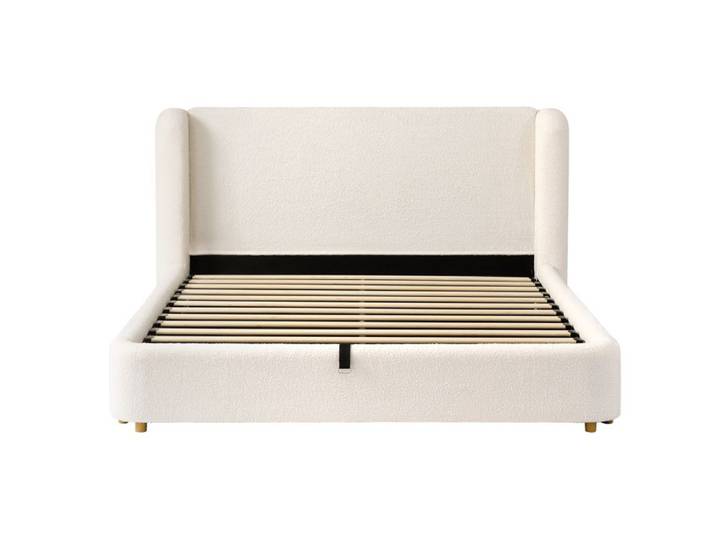 Lit rembourré 160x200 beige bouclette coffre hydraulique
