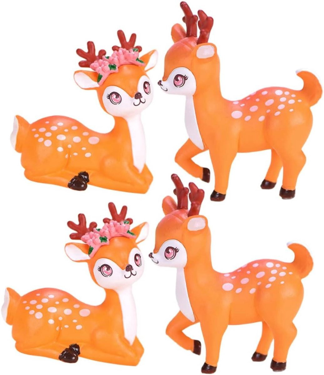 Set van 4 gedetailleerde miniatuur herten beeldjes voor tuin en landschapsdecoratie