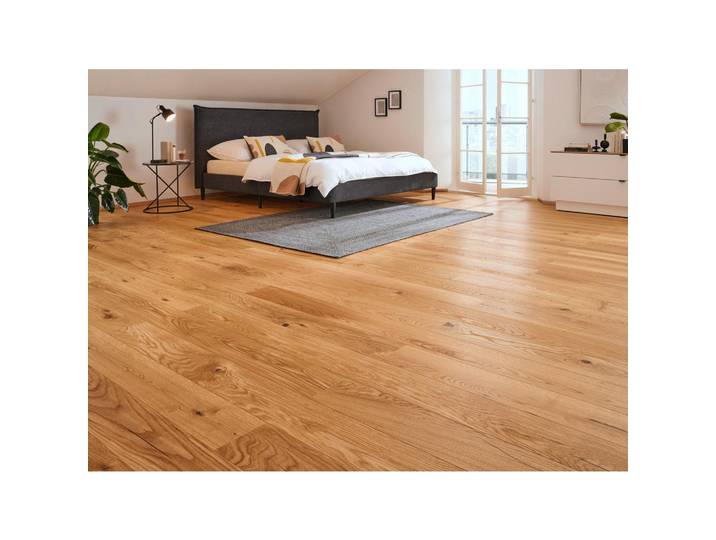 Ambiente Holzboden Eiche rustikal, Eichefarben, Holz, furniert, 3-Schicht, 17.5x0.98x180 cm, pflegeleicht, widerstandsfähig, lichtunempfindlich, fleckenunempfindlich, für Fußbodenheizung geeignet, Teppiche und Böden, Bodenbeläge, Parkettböden, Landhausdiele